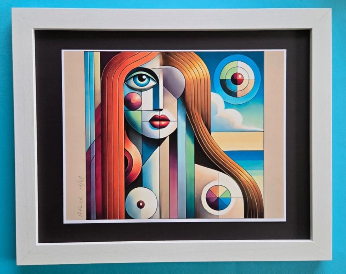 AIDAN FLUX | Hand Signed Authentic Print Framed "LOVE MY CUBIST CHARM" COA (1 of 4)