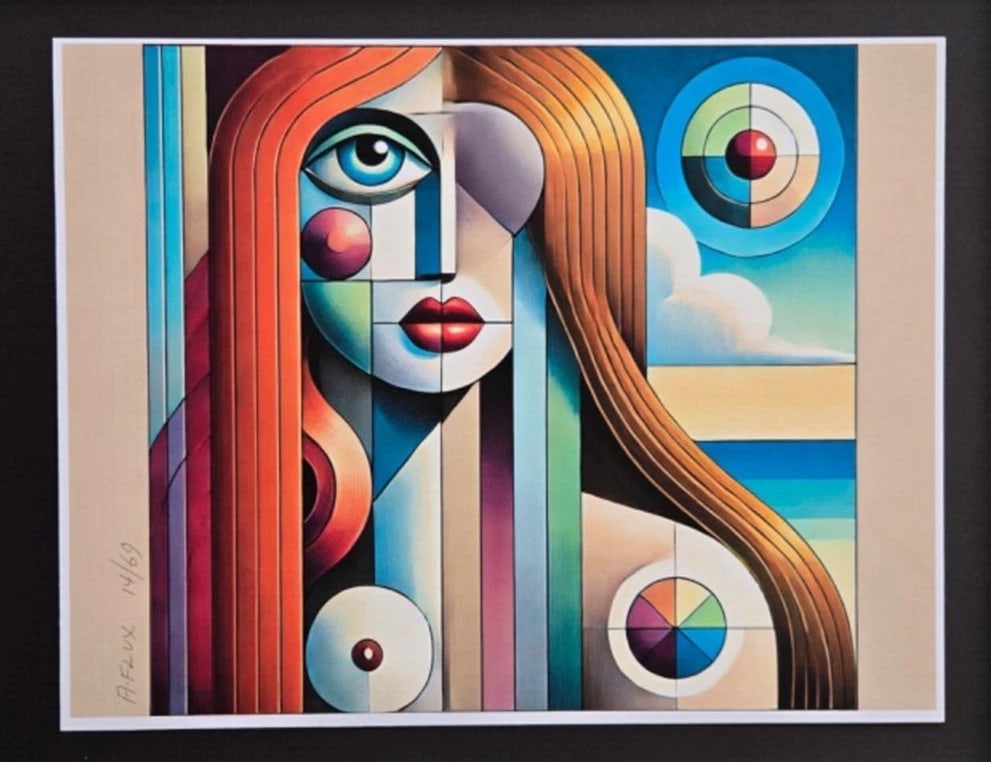 AIDAN FLUX | Hand Signed Authentic Print Framed "LOVE MY CUBIST CHARM" COA - 3
