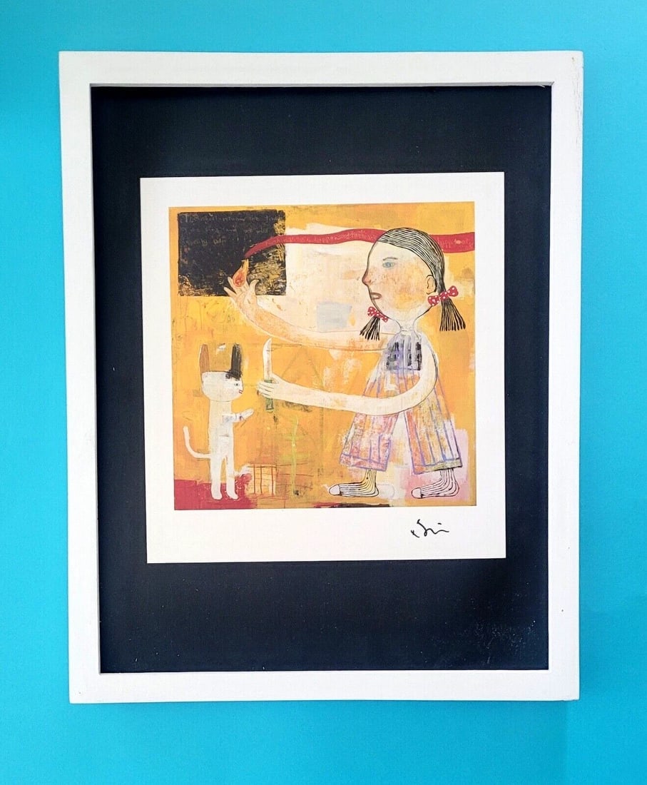 YOSHITOMO NARA | BEAUTIFUL PRINT FROM JAPAN | SIGNED FRAMED 14X11IN.: YOSHITOMO NARA FRAMED PRINT FROM TOKYO FACSIMILE SIGNED IN INK MOUNTED IN A BLACKBOARD 14 X 11 in FRAME COVERS AN AREA OF 16 X 13 in MOUNTED AND FRAMED EXCELLENT CONDITIONS Reserve: $120.00 Shipping: