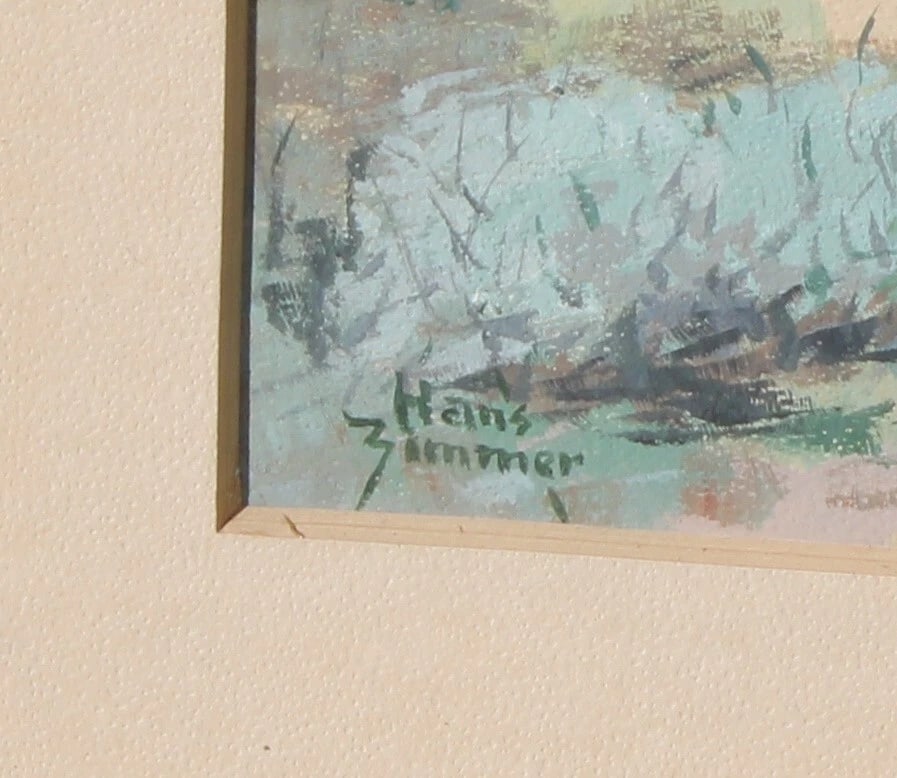 HANS JOSEF ZIMMER Rare Tempera painting Cowboy Riding with Wild Horses Exhibited - 6