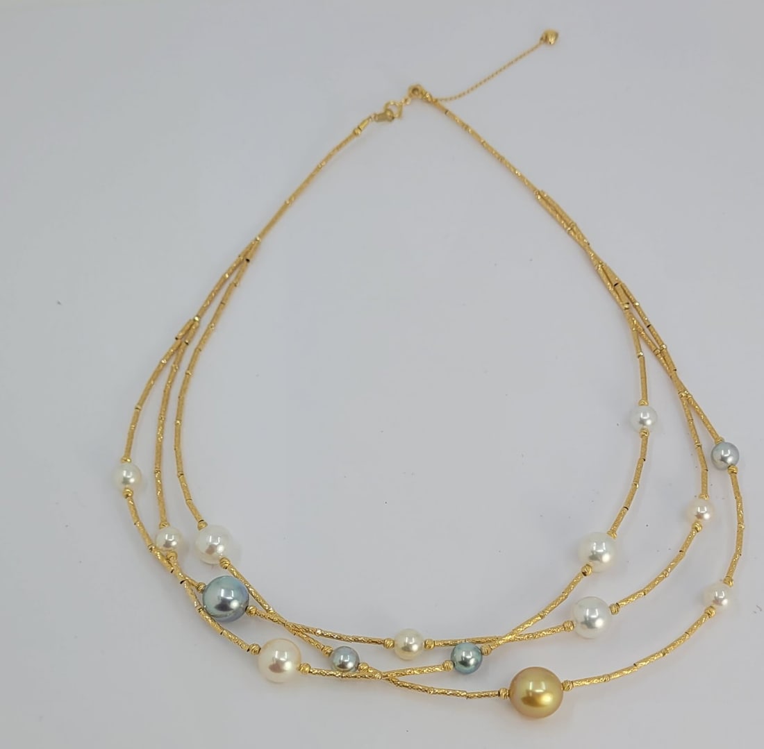 Necklace - 18 kt. Yellow gold - 5x9 mm Akoya pearls - 6