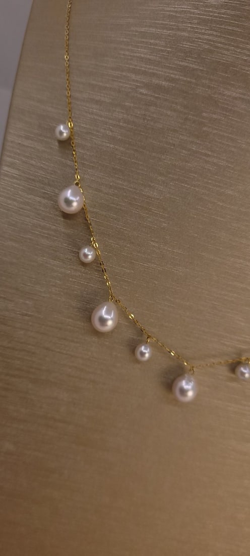Necklace - 18 kt. Yellow gold - 4x7.5mm Akoya Pearls - 8