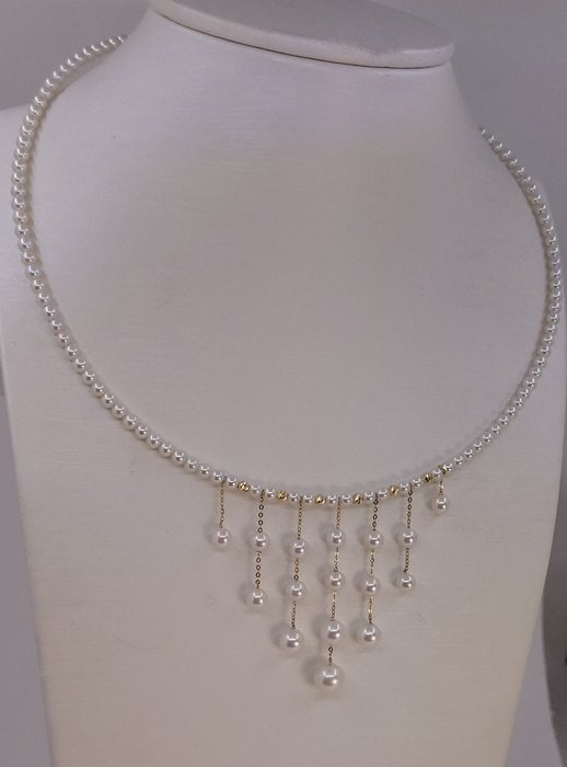 Necklace - 18 kt. Yellow gold - 3.5x8mm Freshwater Pearls - 3