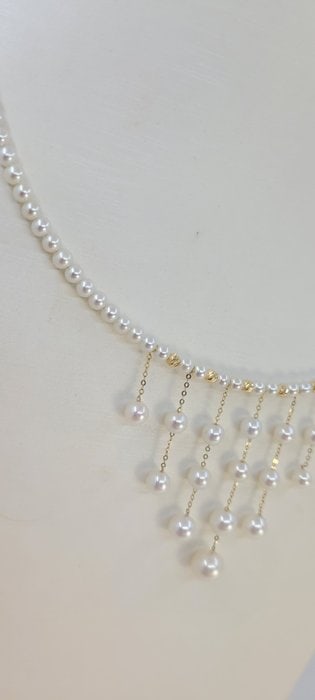 Necklace - 18 kt. Yellow gold - 3.5x8mm Freshwater Pearls - 5