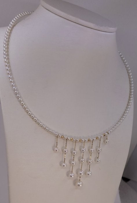 Necklace - 18 kt. Yellow gold - 3.5x8mm Freshwater Pearls - 6