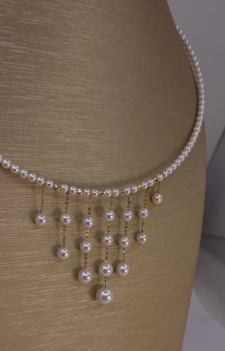 Necklace - 18 kt. Yellow gold - 3.5x8mm Freshwater Pearls - 9