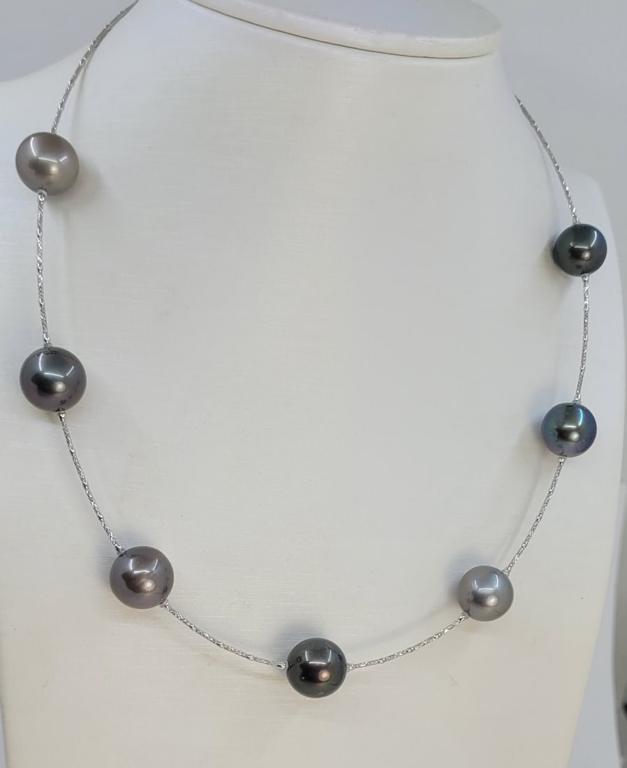 Necklace - 18 kt. White gold - Round Tahiti pearls - 2