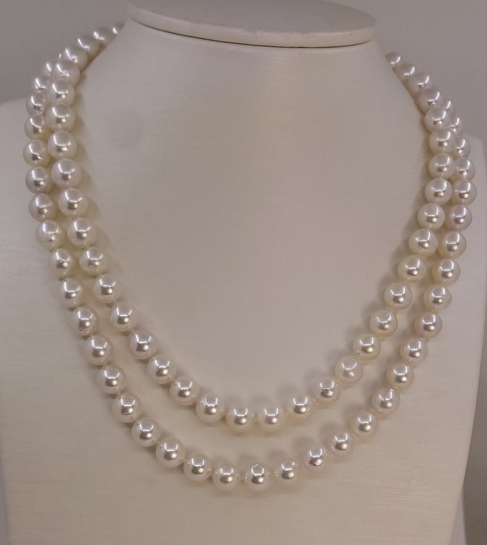 Necklace Silver, 8.0x8.5mm Bright Akoya pearls - 3