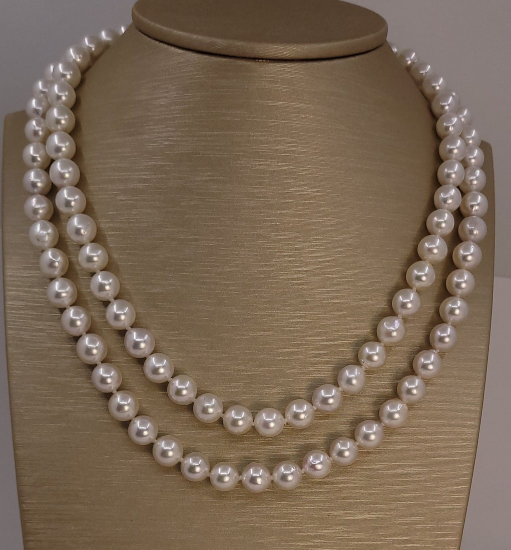 Necklace Silver, 8.0x8.5mm Bright Akoya pearls - 4