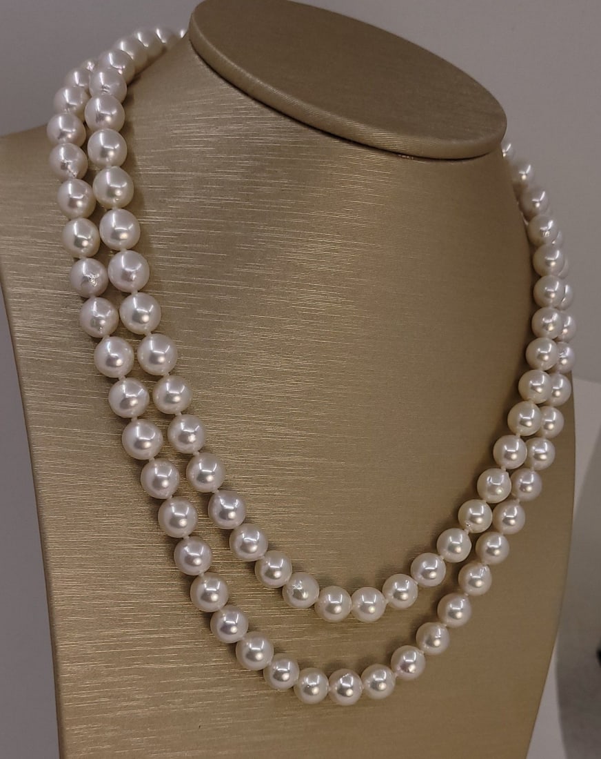 Necklace Silver, 8.0x8.5mm Bright Akoya pearls - 5