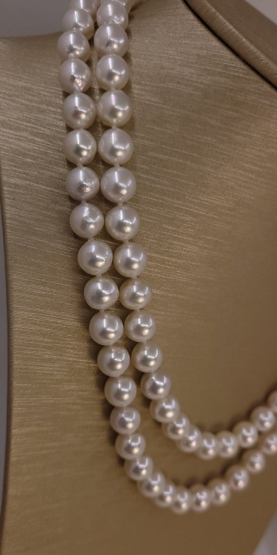 Necklace Silver, 8.0x8.5mm Bright Akoya pearls - 6