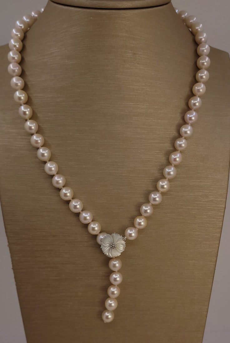 Necklace 8x8.5mm Bright Akoya pearls, Silver - 2