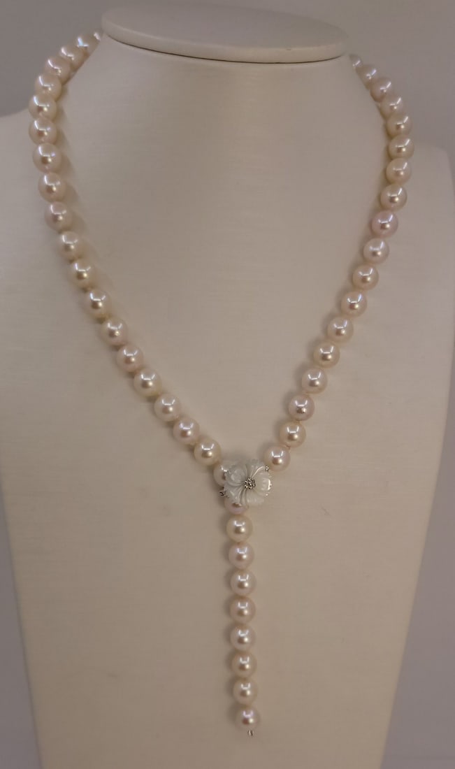 Necklace 8x8.5mm Bright Akoya pearls, Silver - 3