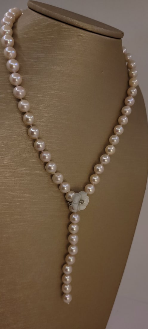 Necklace 8x8.5mm Bright Akoya pearls, Silver - 4