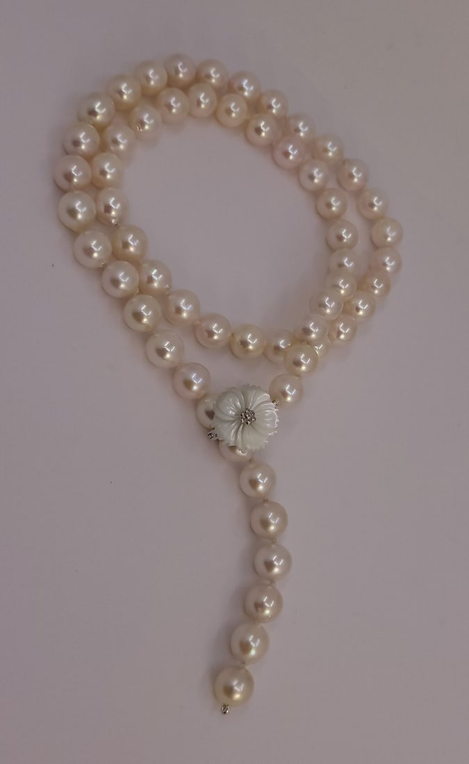 Necklace 8x8.5mm Bright Akoya pearls, Silver - 5
