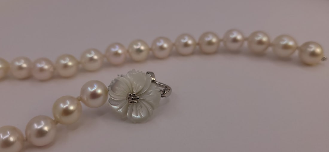 Necklace 8x8.5mm Bright Akoya pearls, Silver - 7