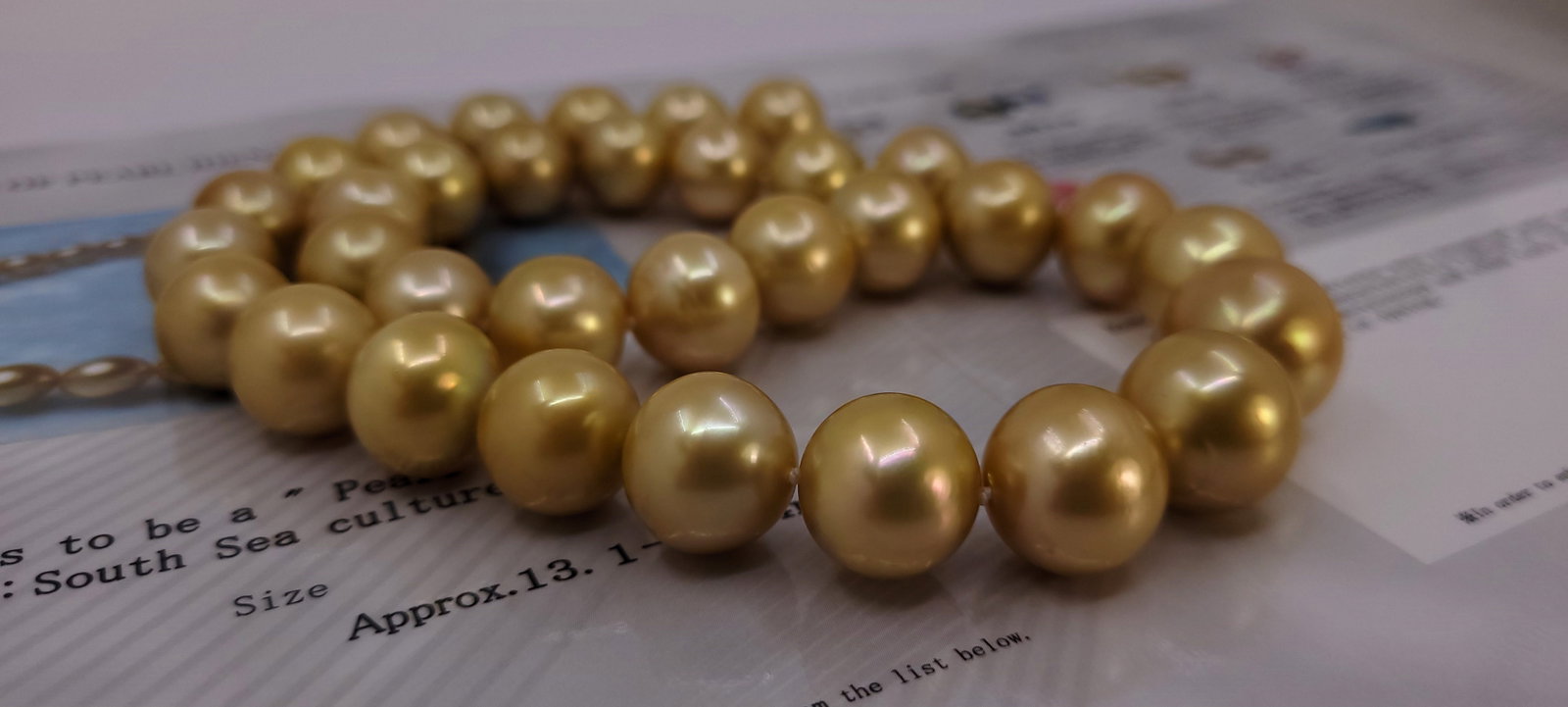 Necklace PSL Certified Australian Deep Golden South Sea Pearls - Huge Size - 13.1x16.4mm - 16