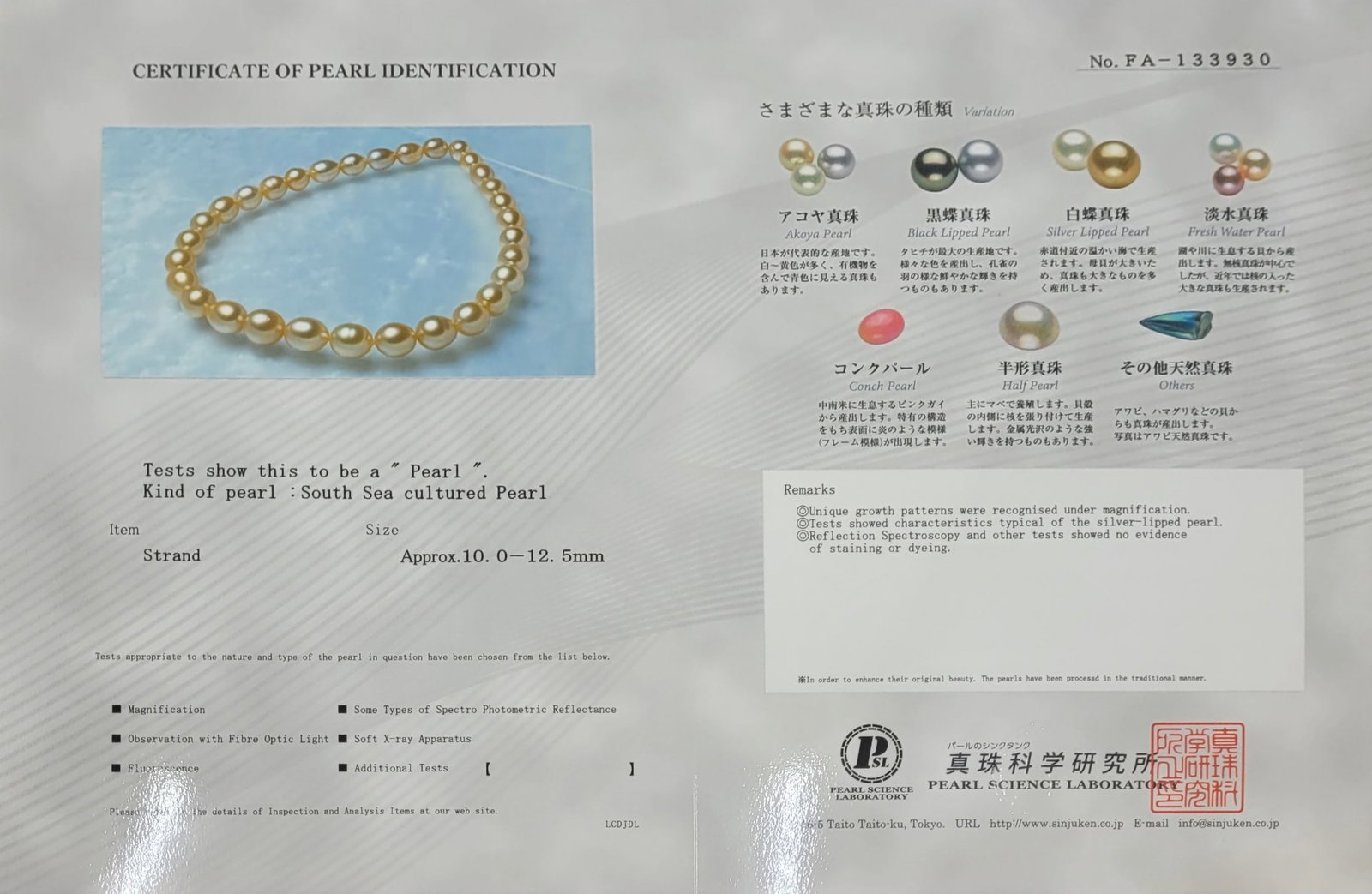 Necklace PSL Certified Deep Golden South Sea Pearls - 10.0x12.5mm - 7
