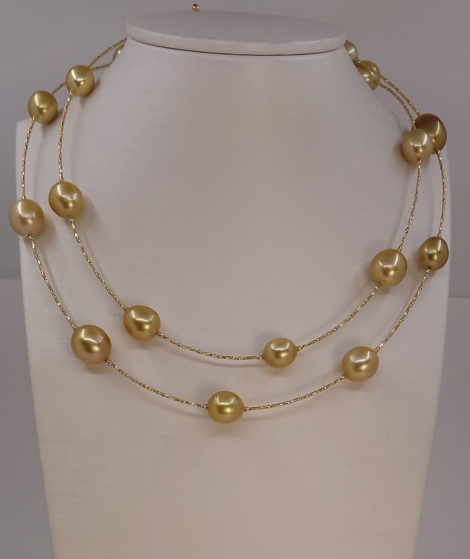 Necklace - 18 kt. Yellow gold, ALGT-certified - 10x13 mm Deep Golden South Sea Pearls - 6