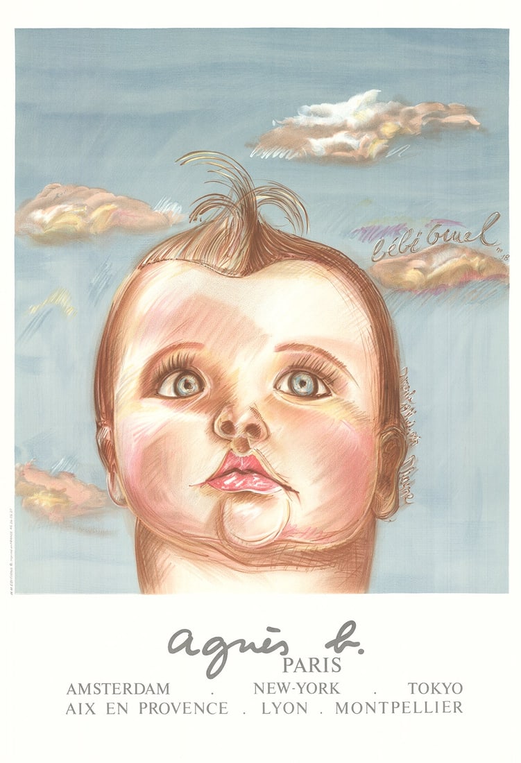 Agnes B, le Bebe Cruel: Agnes B, le Bebe Cruel by Diane Chanel, 1980 Unsigned Lithograph. Paper size is 39 x 27.5 inches, with an image size of 39 x 27.5 inches. The Lithograph is from an edition size of 1000 and is not