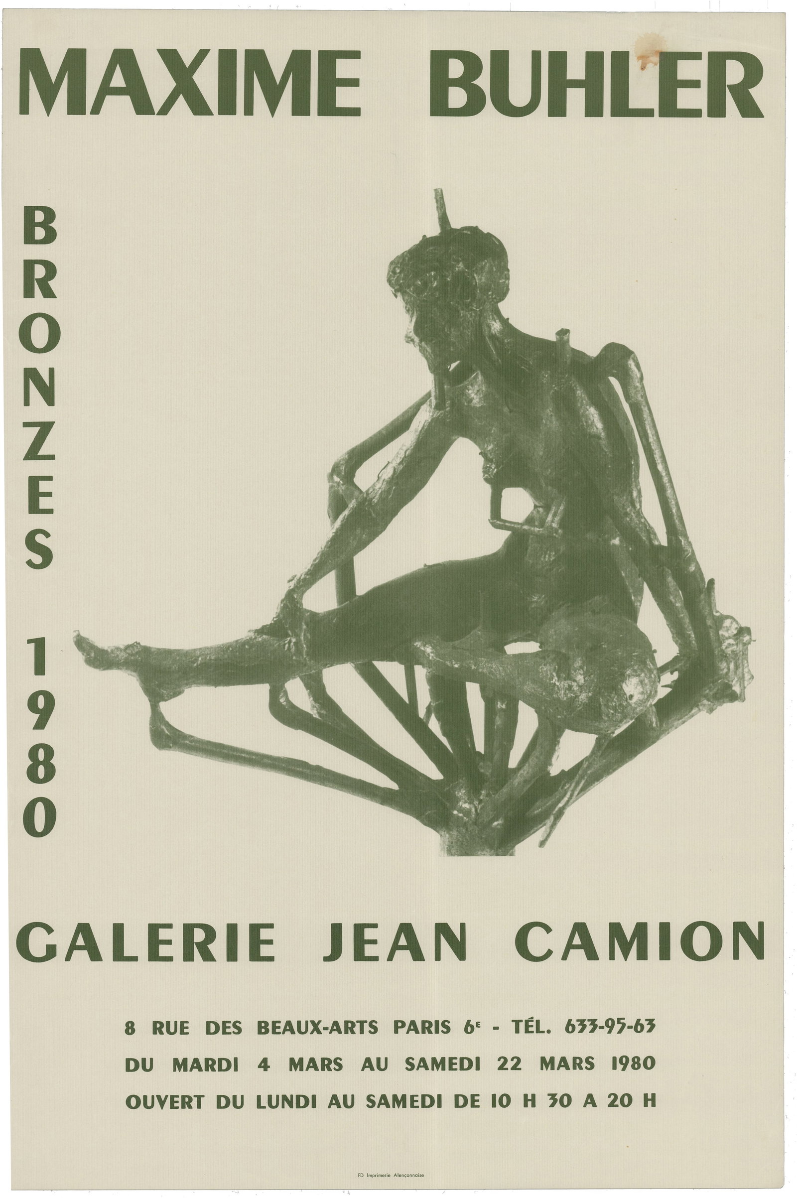 Bronzes 1980: Bronzes 1980 by Maxime Buhler, 1980 Unsigned Offset Lithograph. Paper size is 23.75 x 15.75 inches, with an image size of 23.75 x 15.75 inches. The Offset Lithograph is from an unknown edition size. a
