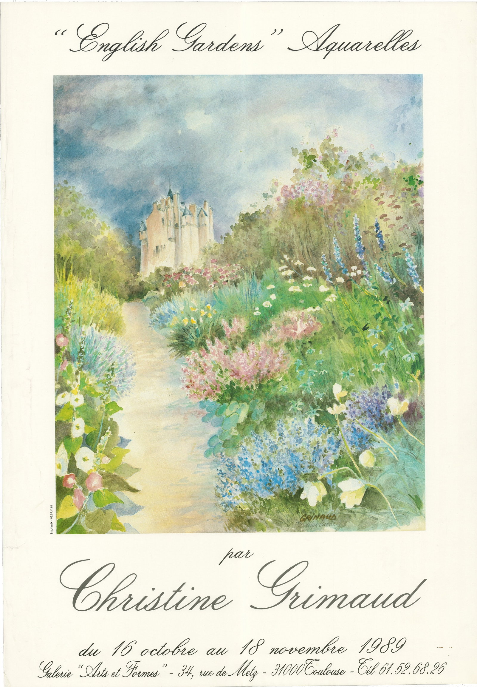 English Gardens: English Gardens by Christine Grimaud, 1989 Unsigned Offset Lithograph. Paper size is 25.25 x 17.5 inches, with an image size of 16.75 x 13.75 inches. The Offset Lithograph is from an unknown edition
