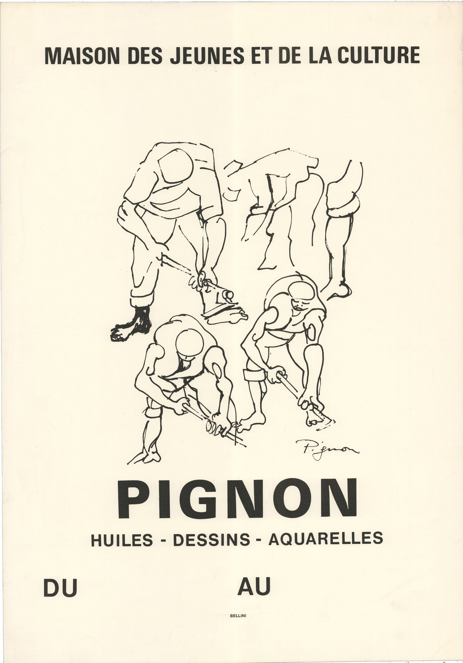 Maison de la culture: Maison de la culture by Ernest Pignon, 1973 Unsigned Offset Lithograph. Paper size is 23.5 x 16.5 inches, with an image size of 12.5 x 10.25 inches. The Offset Lithograph is from an unknown edition