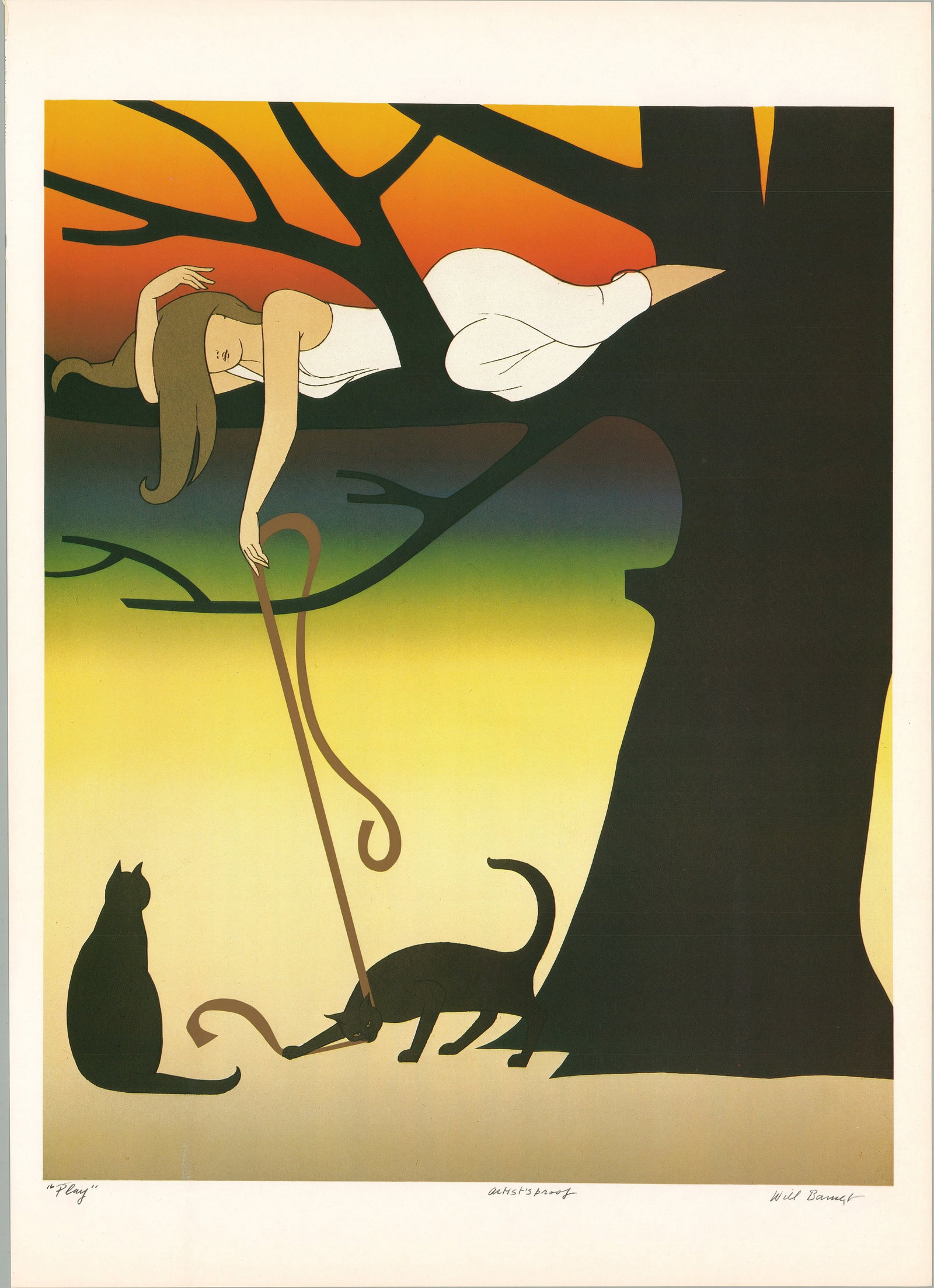 Play: Play by Will Barnet, 1975 Unsigned Offset Lithograph. Paper size is 16 x 11.5 inches, with an image size of 13.25 x 10.5 inches. The Offset Lithograph is from an unknown edition size. and is not