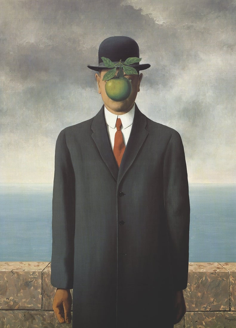 Son of Man (No border): Son of Man (No border) by Rene Magritte, 2014 Unsigned Offset Lithograph. Paper size is 27.5 x 19.75 inches, with an image size of 27.5 x 19.75 inches. The Offset Lithograph is from an edition size