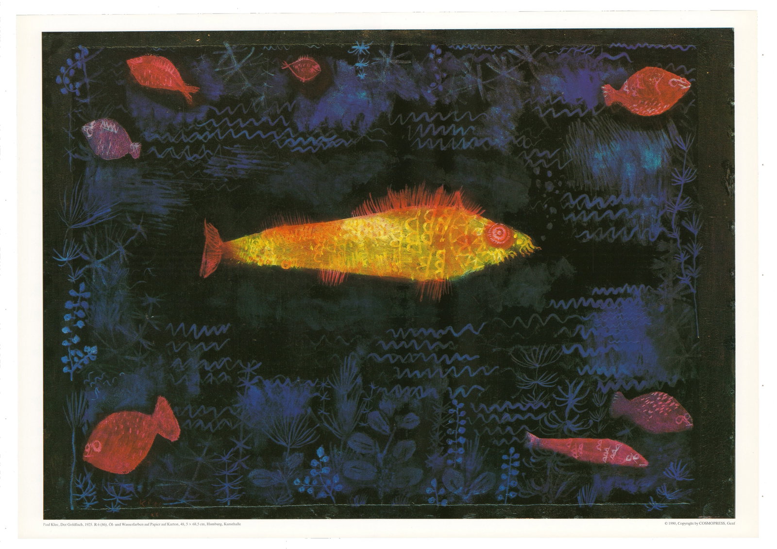 The Goldfish: The Goldfish by Paul Klee, 1990 Unsigned Offset Lithograph. Paper size is 12 x 17 inches, with an image size of 11 x 15.875 inches. The Offset Lithograph is from an unknown edition size. and is not