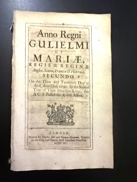 1690 English Act Reign of William and Mary Beer Liquor (1 of 2)