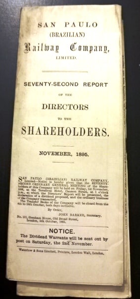 1895 San Paulo Railway Company Report to Shareholders (1 of 3)