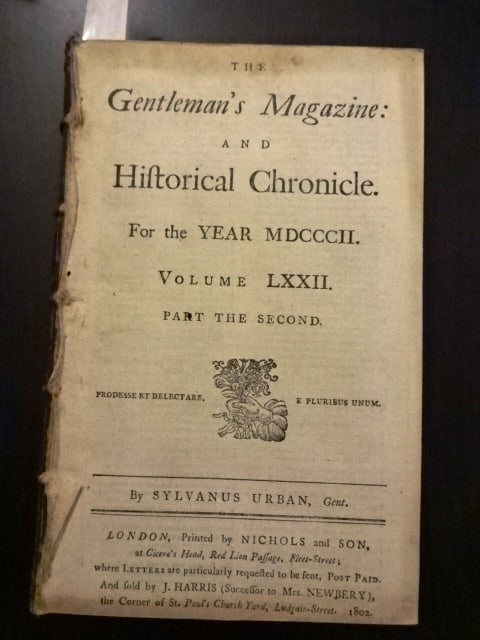 1802 Volume Gentleman's Magazine Engravings: Title: 1802 Volume Gentleman's Magazine Engravings Additional Info: "The Gentleman's Magazine and Historical Chronicle for the Year MCCCCII Part the Second", published by Sylvanus Urban, London. Print