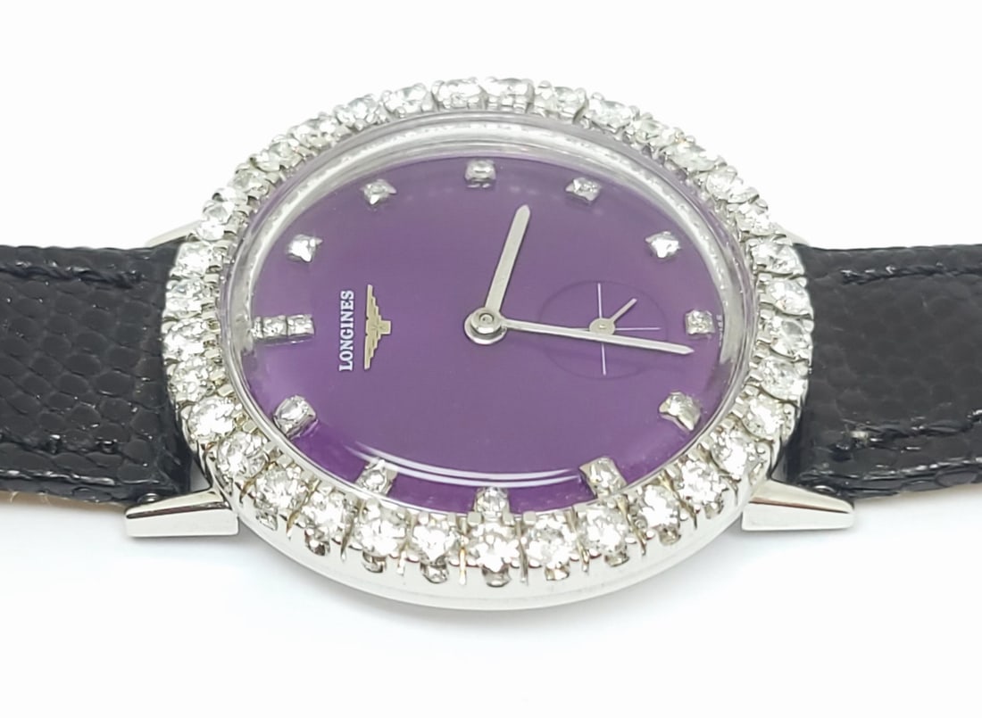 Vintage 14k White LONGINES Winding Watch Ref 179 c.1950s Cal 23Z with Diamonds - 7