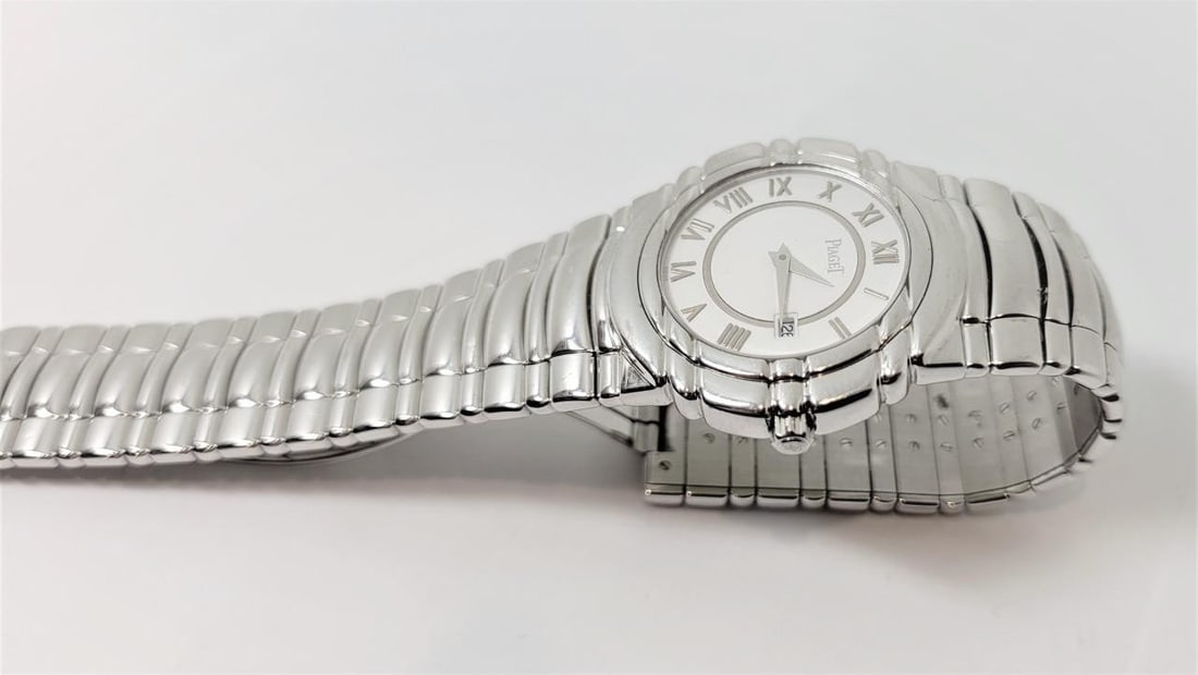 Mens PIAGET Tanagra 18k White Gold White Roman Dial Quartz Watch 17041 M 401D - 11