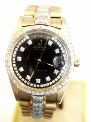 NOS 18k Gold JUVENIA PRESIDENT Men's Automatic Day/Date watch with Diamonds - 12