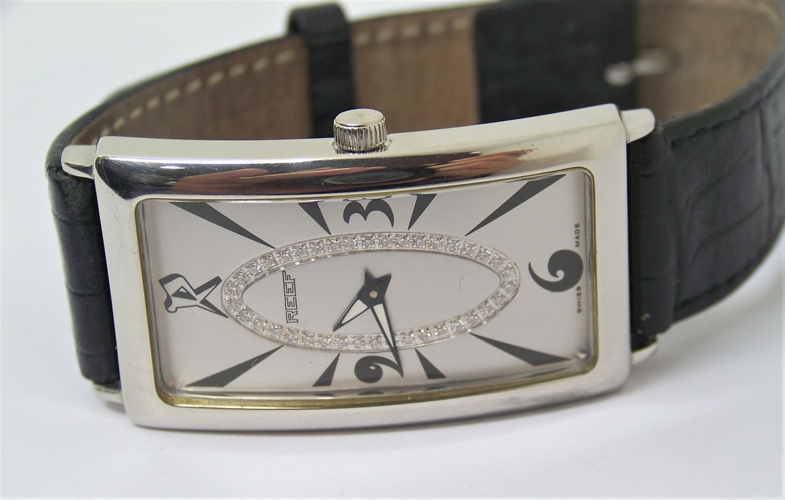 Mens Solid & Heavy Platinum Swiss REEF Watch with Diamond dial* 45 mm Long* EXLNT - 3