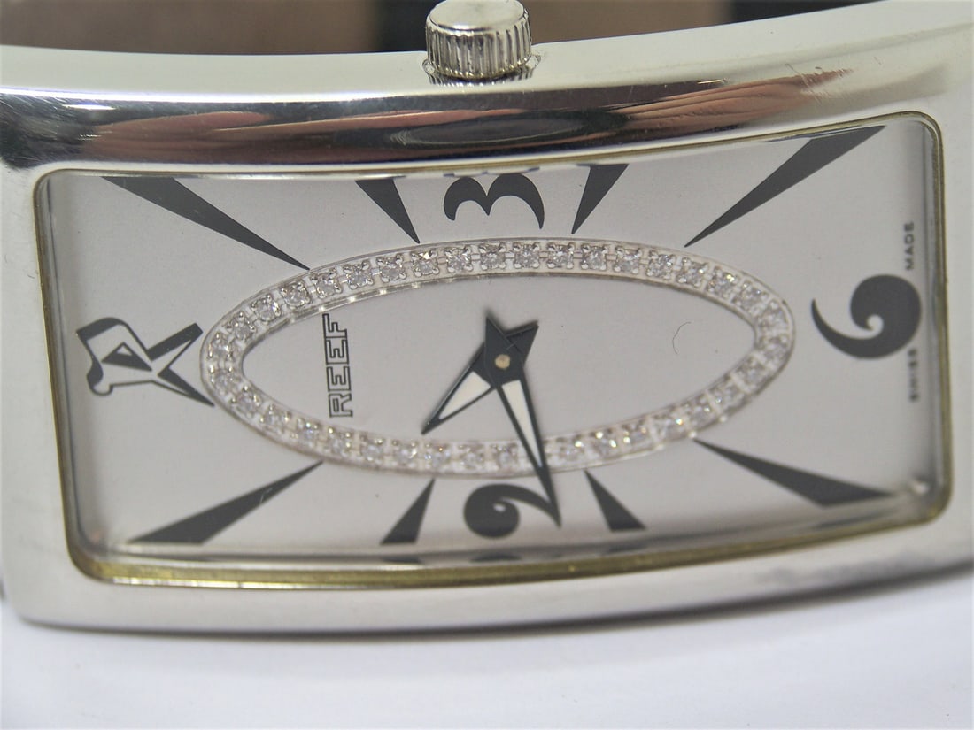 Mens Solid & Heavy Platinum Swiss REEF Watch with Diamond dial* 45 mm Long* EXLNT - 4