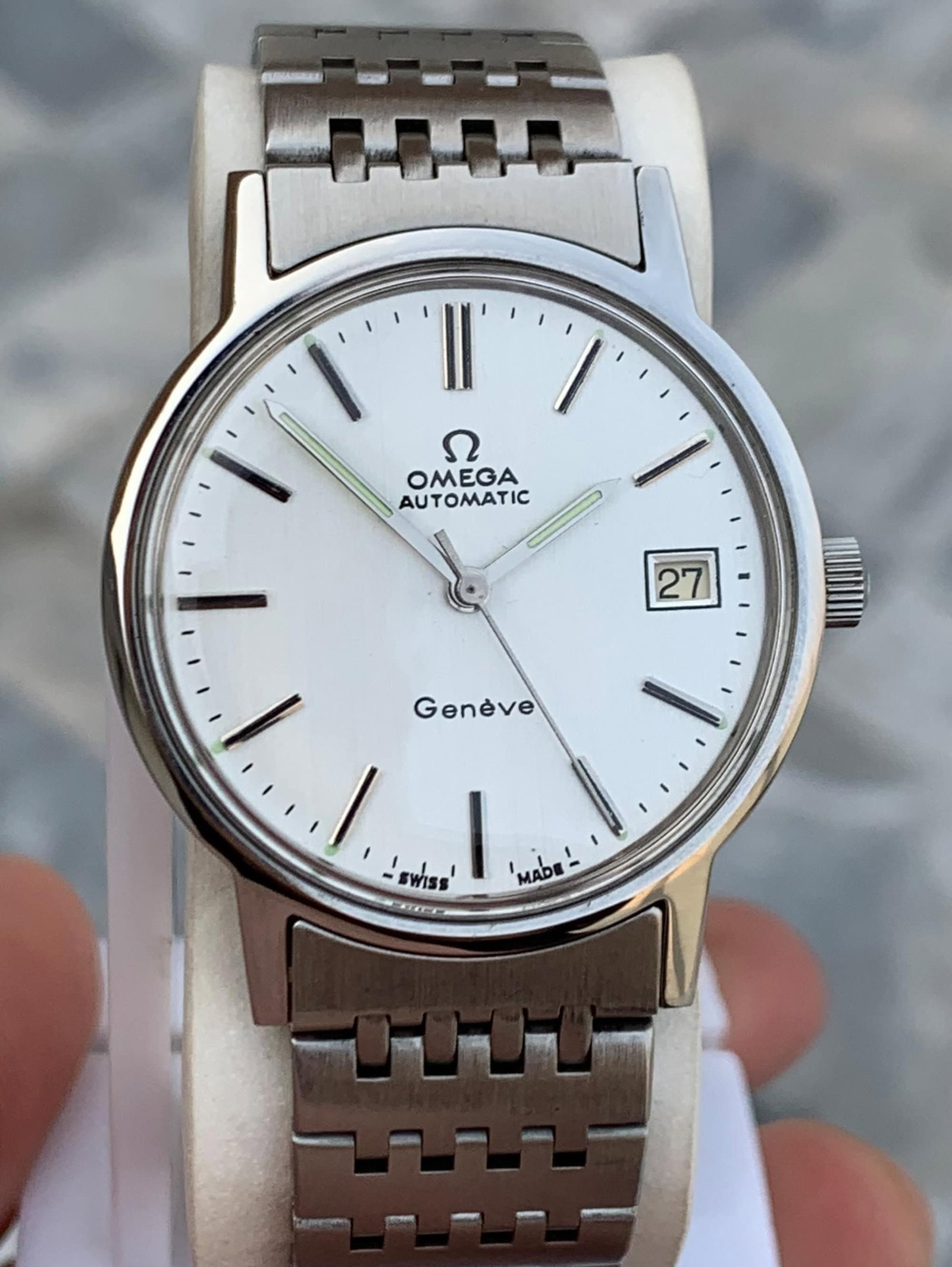 Vintage Omega Geneve Automatic Watch 37mm Classic Swiss Men's Dress Timepiece: Highlights Vintage from the 1960s Band material: Stainless steel Materials: Stainless steel Power: Mechanical Readout: Analog Can be personalized Original Omega Geneve Watch. Presenting a timeless vin