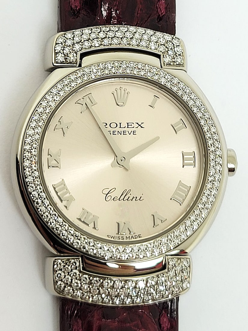 Ladies Solid 18k White ROLEX CELLINI Watch with Factory Diamonds Ref. 6673 EXLNT - 9