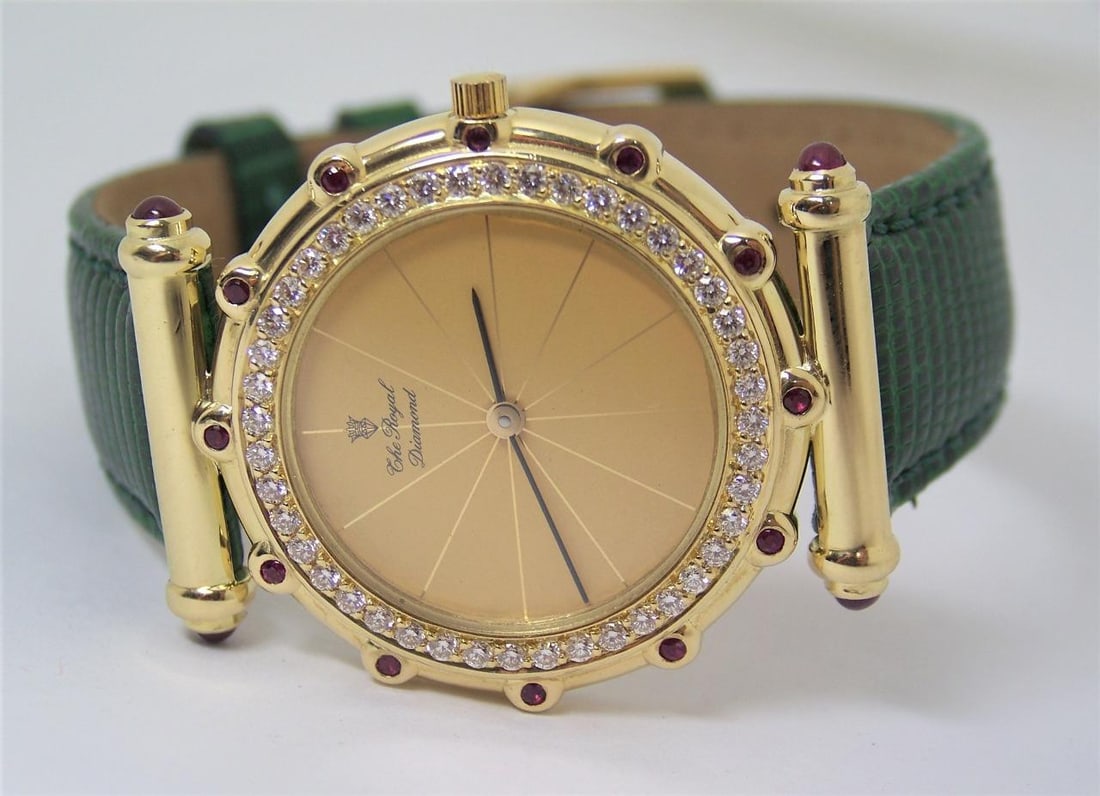 Solid 18k Unisex THE ROYAL DIAMOND Watch with 0.75 Ct Diamonds & Rubies BA 203 - 4