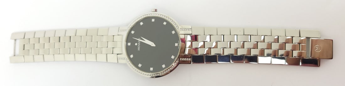 Steel MOVADO Faceto 84.45.1892 Diamond Wrist Watch 38 mm Black Dial Quartz EXLNT - 10