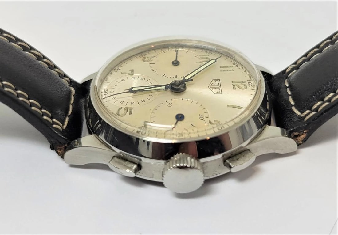 Vintage Mens S/Steel HEUER Winding Chronograph Watch 345 Valjoux 71 1940s EXLNT - 7