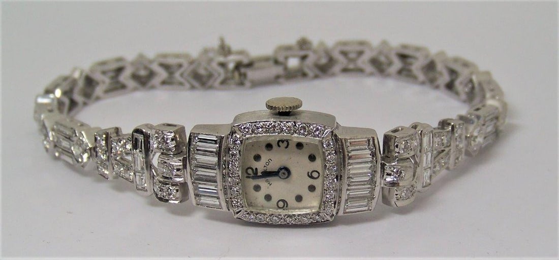 Vintage HAMILTON 1950's Platinum Ladies Watch with 6 cts Diamonds VS1 E/F Color - 3