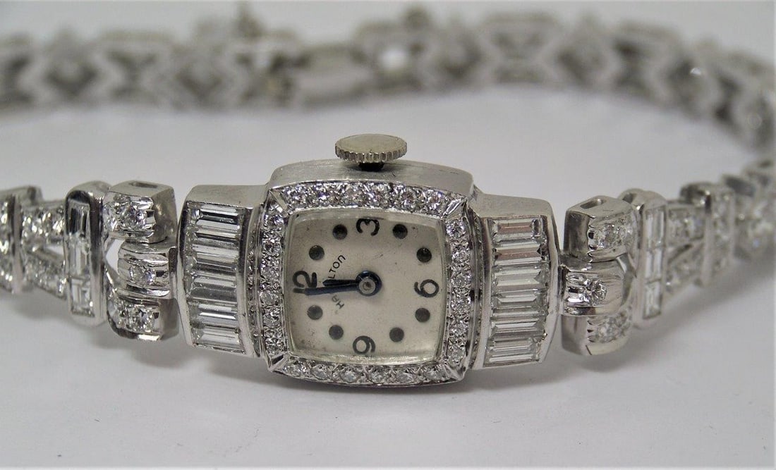 Vintage HAMILTON 1950's Platinum Ladies Watch with 6 cts Diamonds VS1 E/F Color - 7