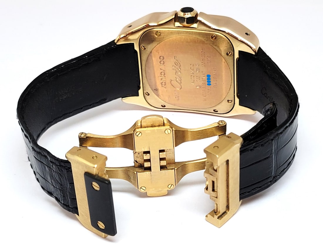 18k Rose CARTIER SANTOS 100 Black Dial Automatic Watch Ref 2879 with Diamonds - 5