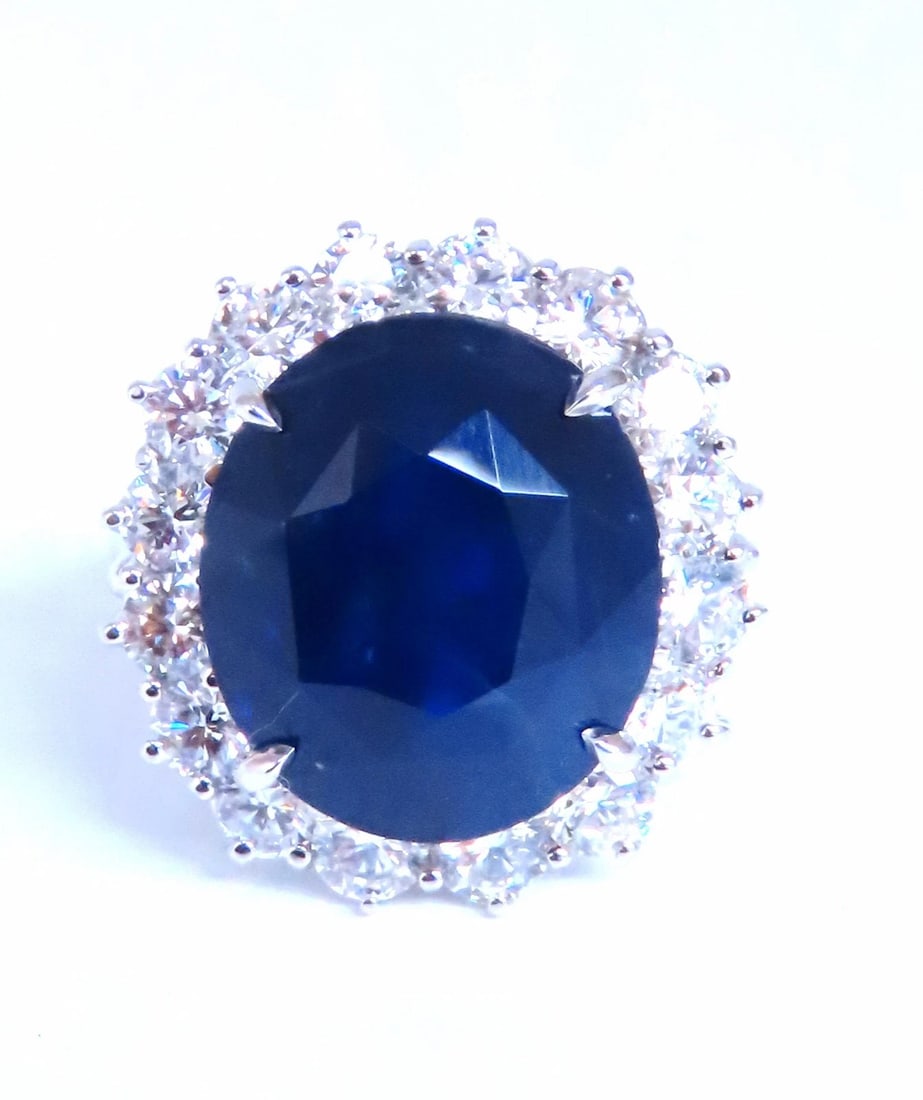 GIA Certified 15.49ct Natural Sapphire Diamonds Cluster Ring 18kt 51141** (1 of 7)