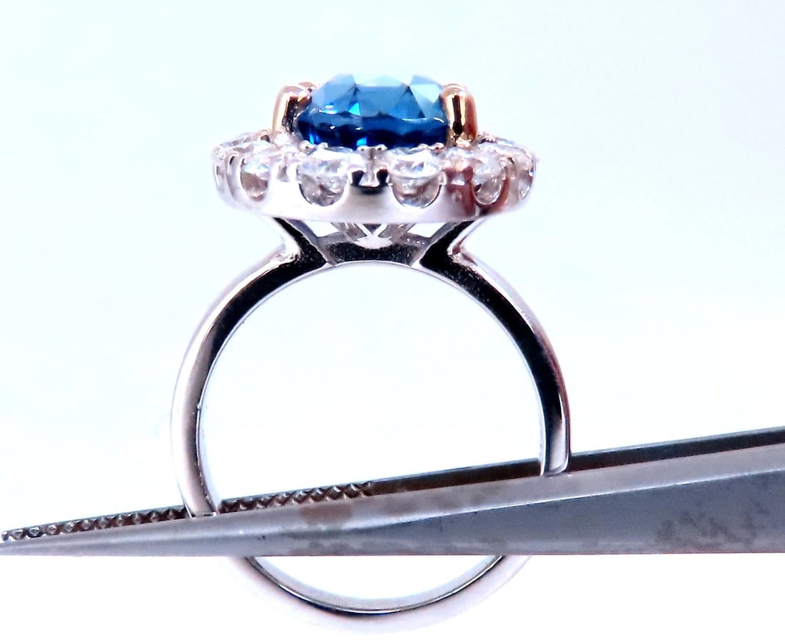 GIA Certified 5.75ct Natural No Heat Sapphire Diamonds Cluster Ring 18Kt 74554** - 5