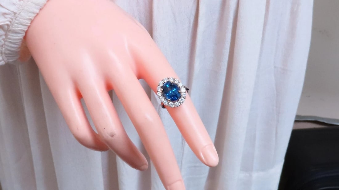 GIA Certified 5.75ct Natural No Heat Sapphire Diamonds Cluster Ring 18Kt 74554** - 6