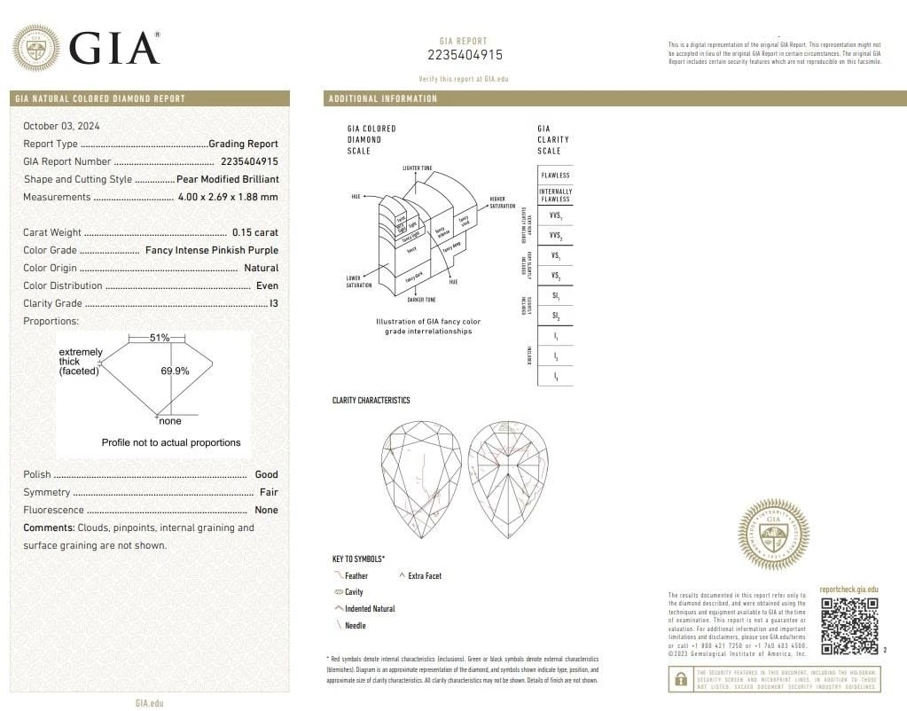 GIA certified .15ct Fancy Intense Pink Purple Diamond Loose 41114 ** - 3